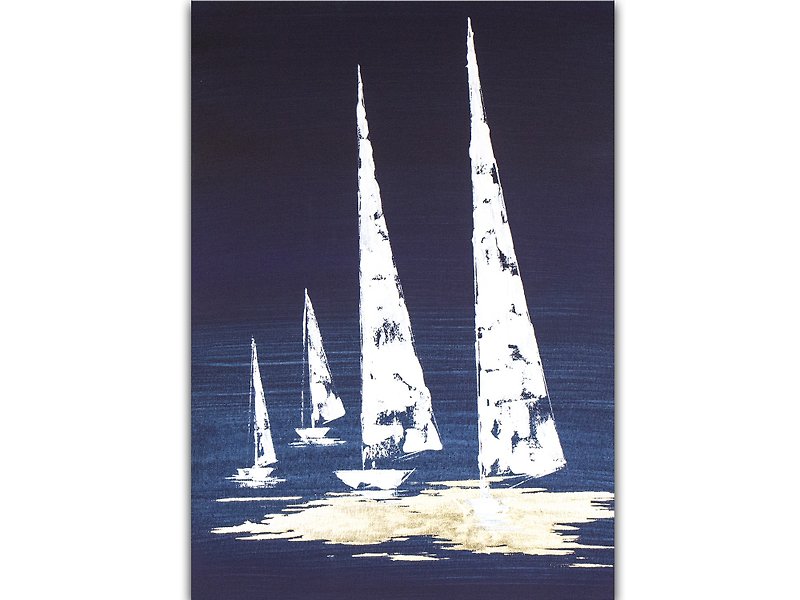 ヨット絵画航海オリジナルアートボート抽象アクリル絵画壁アート - ポスター・絵 - その他の素材 ブルー