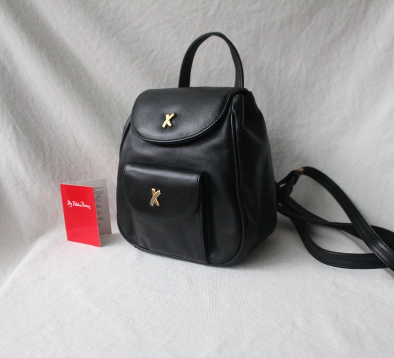 FOAK古著 Paloma Picasso黑色羊皮古董後背包 - 後背包/背包/書包 - 真皮 