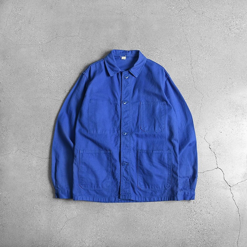 棉．麻 男夾克/外套 藍色 - 歐洲藍染工裝外套 / Vintage古著