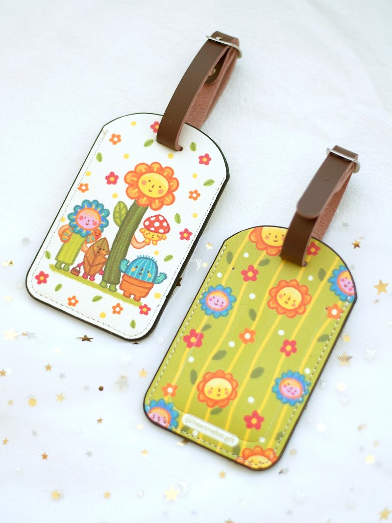 Weird floral luggage tag original double-sided design - Luggage Tags - Faux Leather White