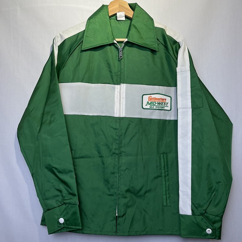 vintage green sports jacket - เสื้อโค้ทผู้ชาย - ไนลอน สีเขียว