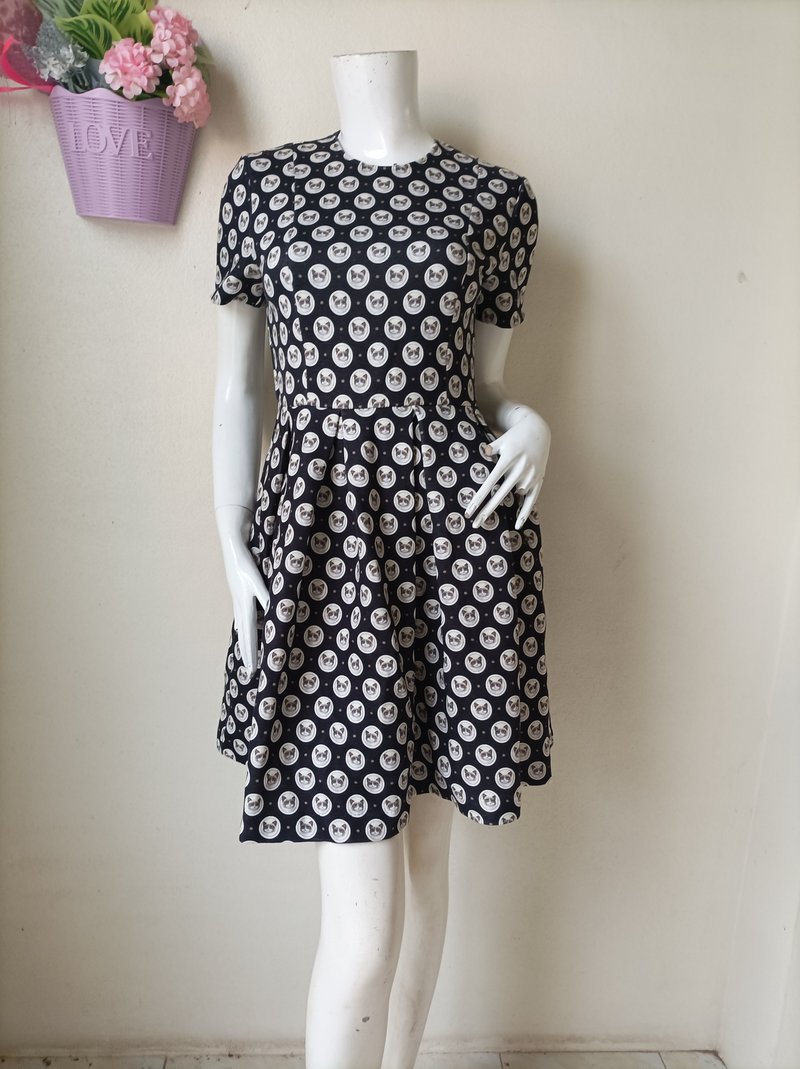 PAUL & JOE SISTER Short sleeve dress with a cat pattern Size 38 - 洋裝/連身裙 - 聚酯纖維 