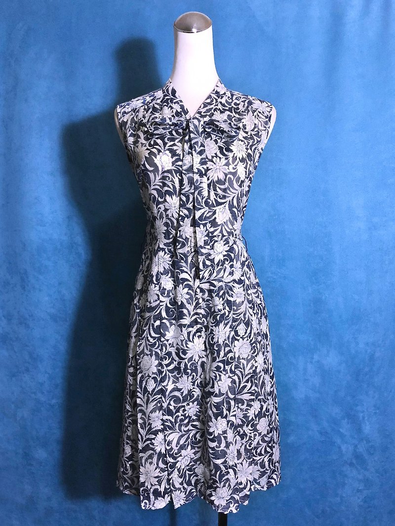 Bow tie flower textured sleeveless vintage dress / bring back VINTAGE abroad