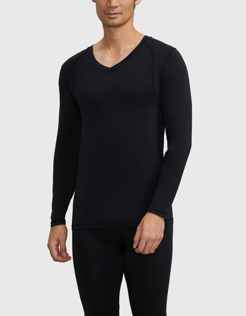 智.暖 -- 男裝遠紅外線智能保暖打底衫 -- V領長袖打底衫  (薄裝) - 男毛衣/針織衫 - 其他材質 黑色