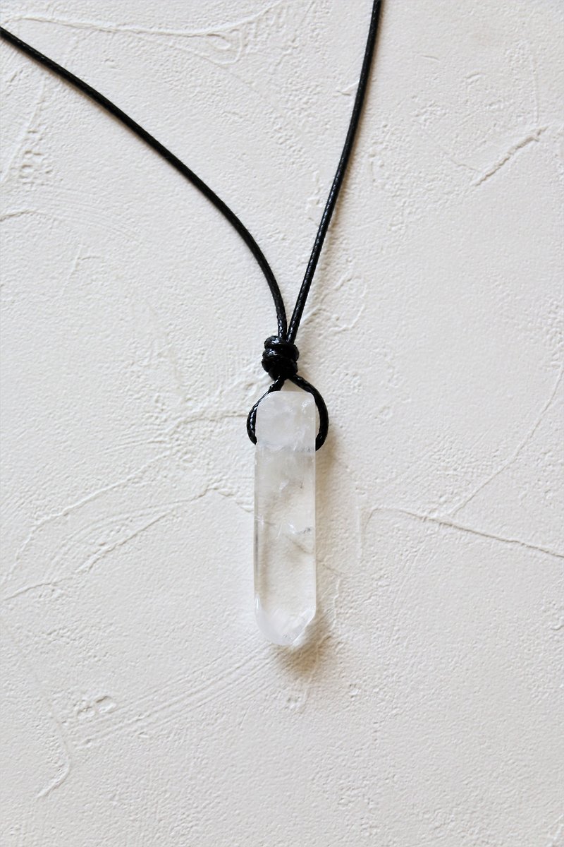 Raw white quartz necklace - crystal necklace - men cord necklace