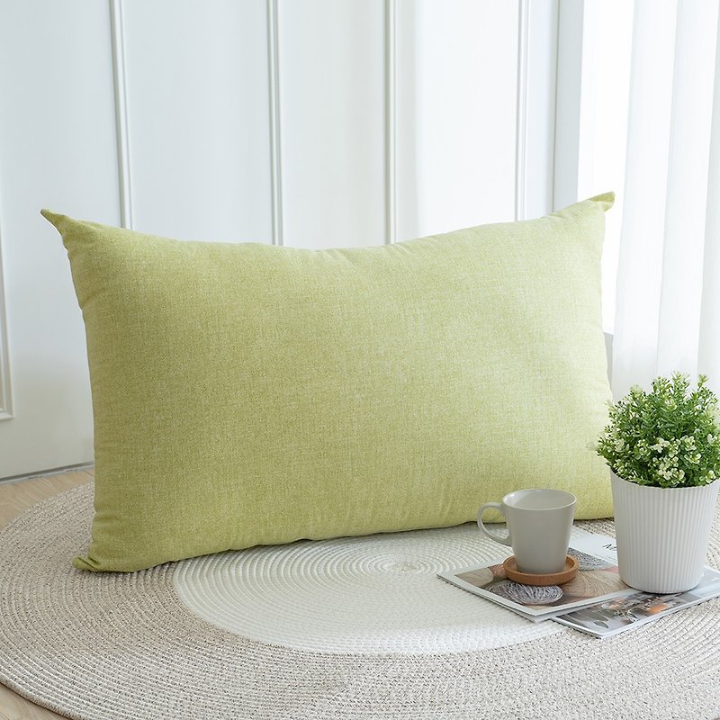 Japanese minimalist fat cotton Linen pillow (90x60cm- mustard green)