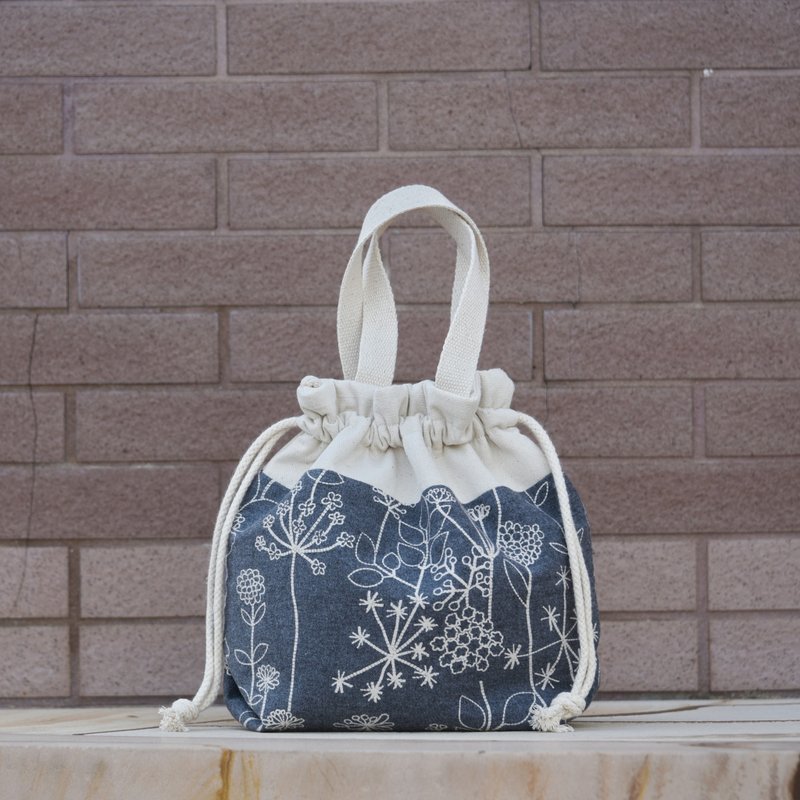 三合一肩背/斜背/手提束口水桶包 ~ 美麗花蔓 (A96) - 側背包/斜背包 - 棉．麻 灰色