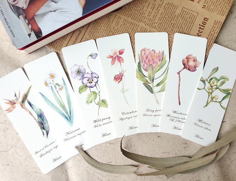 Flowers-Bookmark/Gift Wrap/Watercolor/Hand-painted/Illustration - ที่คั่นหนังสือ - กระดาษ สีกากี