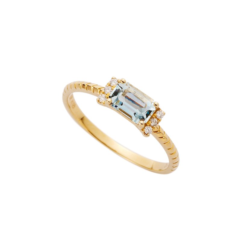 18K Aquamarine Diamond Ring - แหวนทั่วไป - เครื่องประดับ สีทอง
