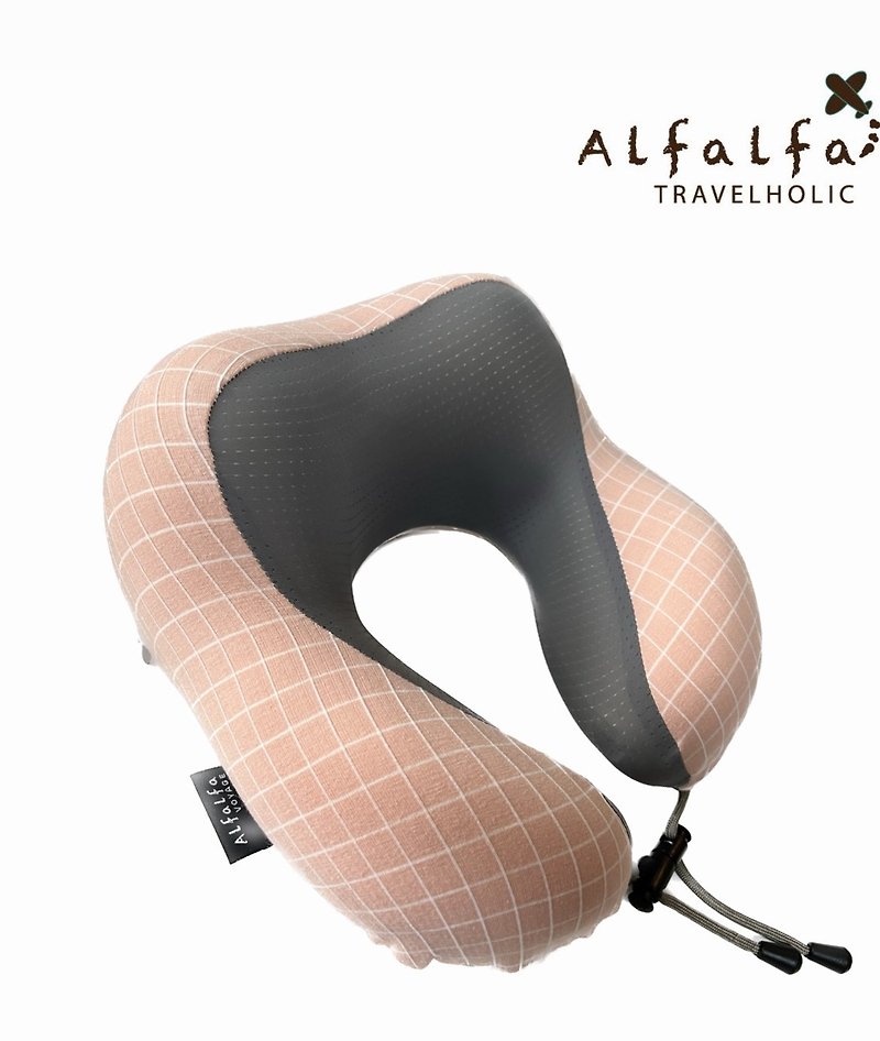 Curve Shaped Chequered Memory Foam Travel Neck Cushion -Pink /white chequered - หมอนรองคอ - ไฟเบอร์อื่นๆ สึชมพู