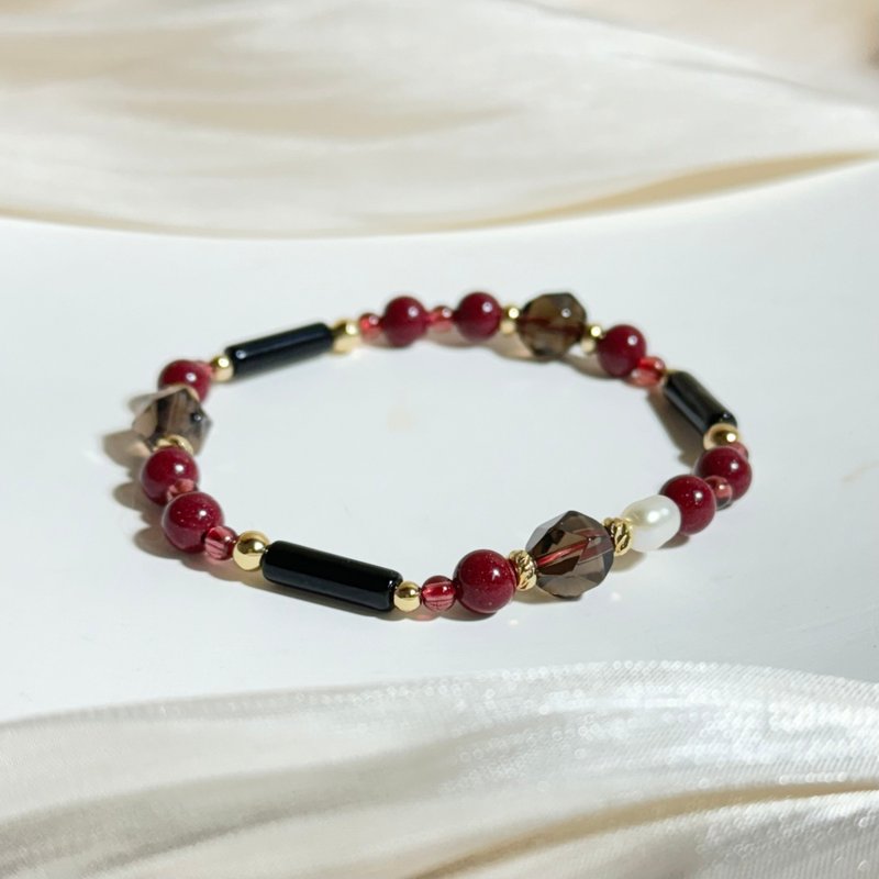 Purple gold sand, citrine and black onyx lucky and evil-proof bracelet - สร้อยข้อมือ - เครื่องประดับพลอย สีแดง