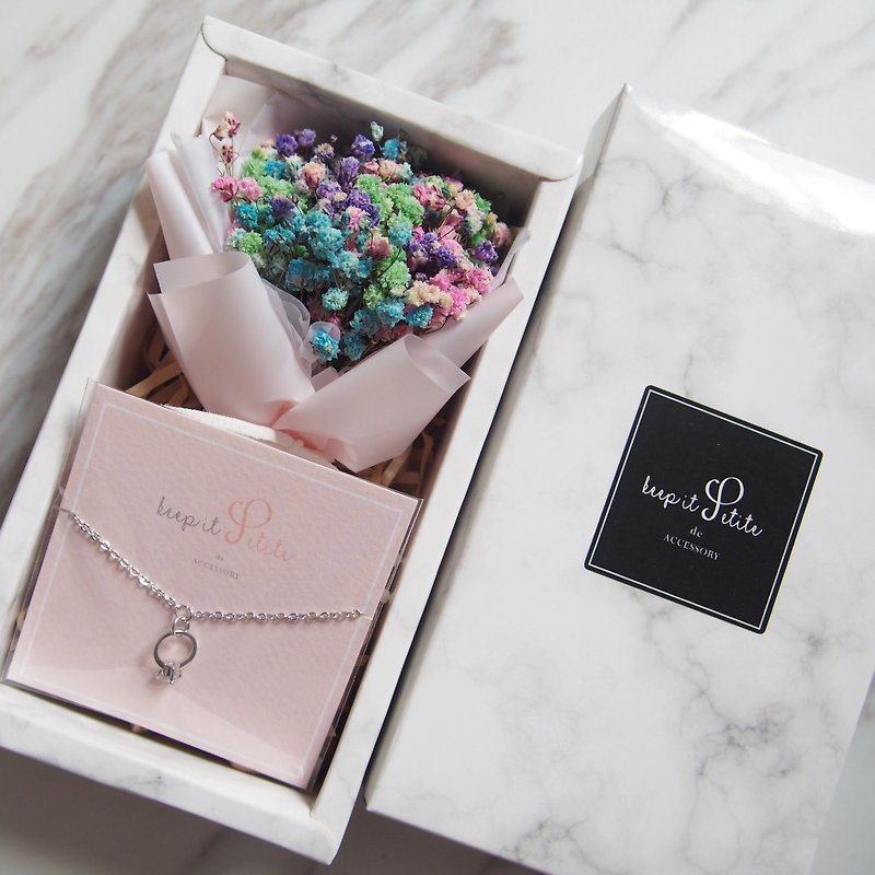 [Cloud Pattern Gift Set - Bracelet] Powder Color Dry Star Bouquet + Mini Ring Bracelet - Bracelets - Other Materials Pink