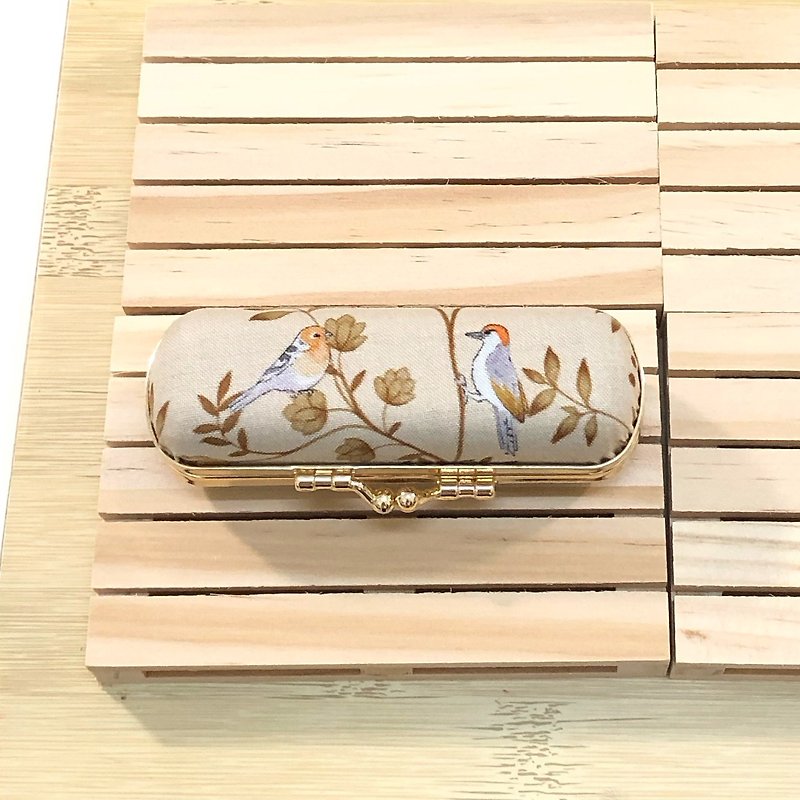 Autumn. Bird Manor/Korean printed cotton cloth. Stamp box. Earphone box. Lipstick box. Mouth gold storage - ตราปั๊ม/สแตมป์/หมึก - ผ้าฝ้าย/ผ้าลินิน สีส้ม