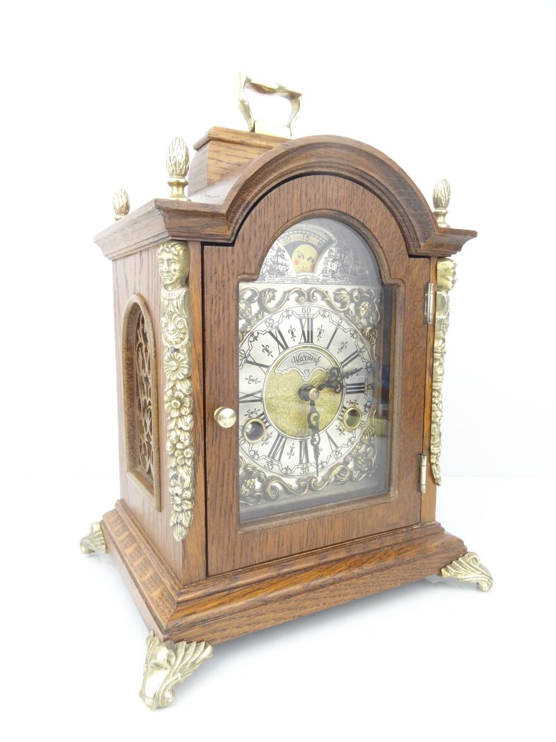 Antique Vintage Dutch Mantel Clock Warmink Wuba Shelf Bracket Moon Phase 8 day - 時鐘/鬧鐘 - 木頭 咖啡色