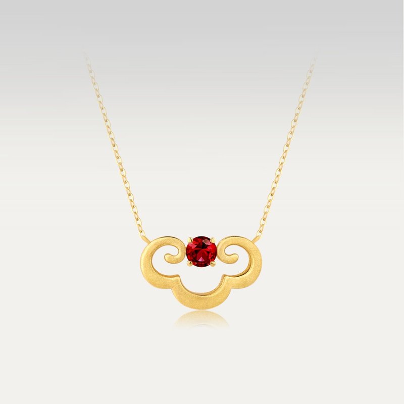 New Year's Good Luck [Ruyi] New Year's Gift Simple Cultivated Ruby 18k Gold Necklace - สร้อยคอ - เครื่องประดับ สีทอง