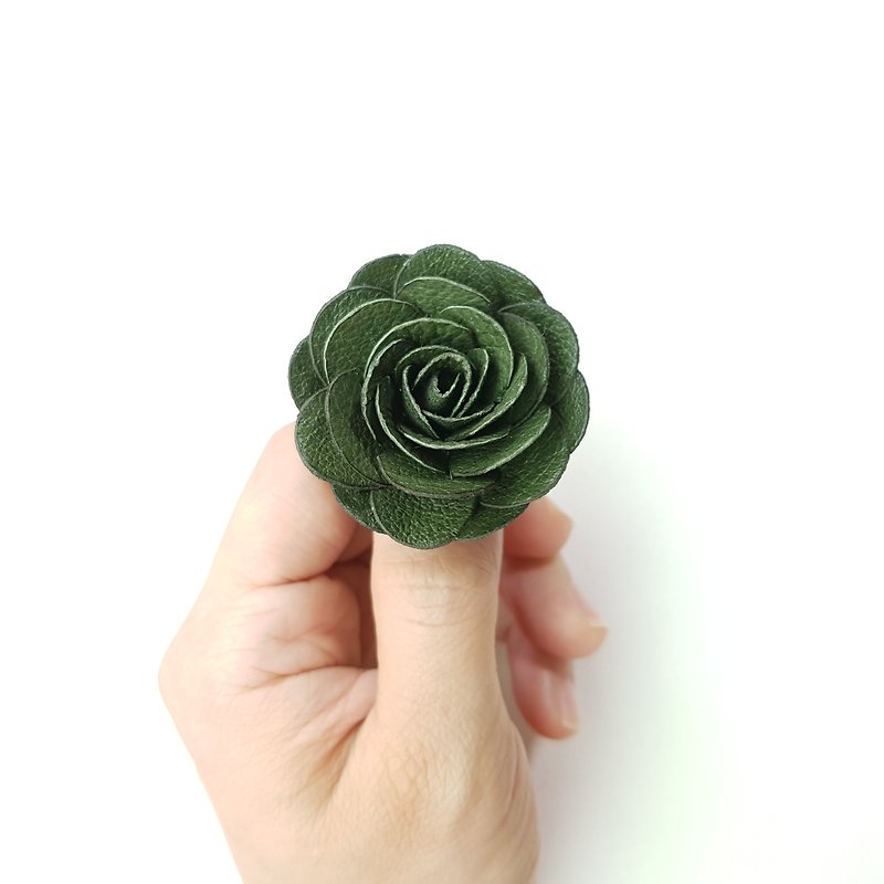 Leather flower hair tie_S size_olivegreen - Hair Accessories - Genuine Leather Green