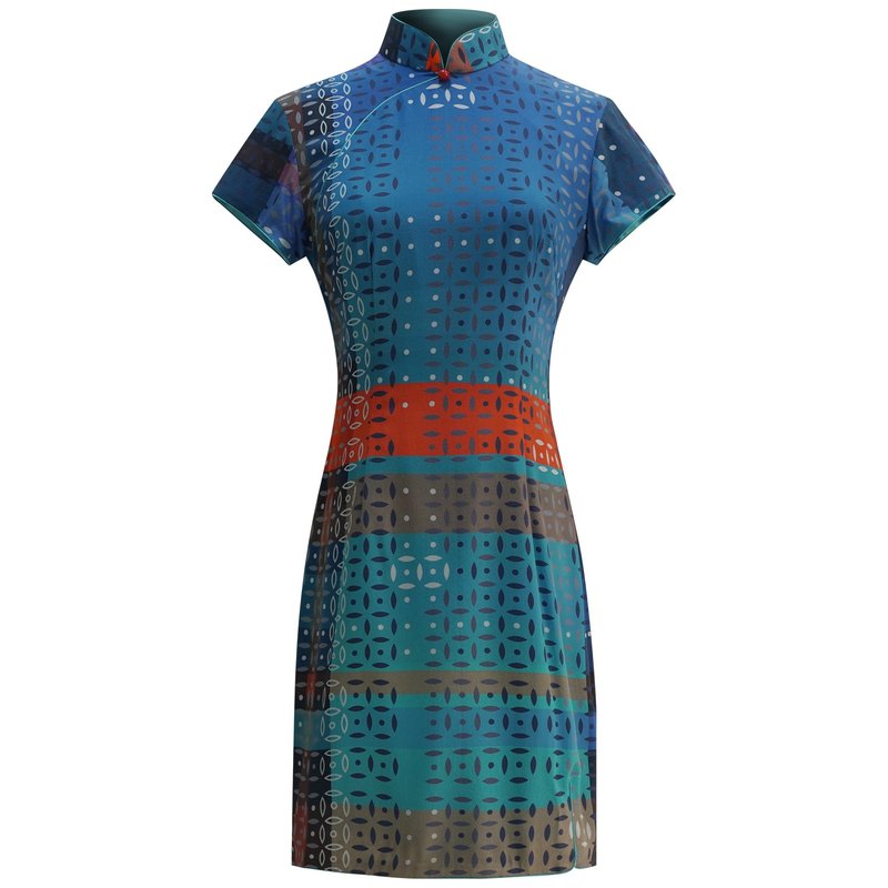 【PROSPERITY COINS】100% Silk Cheongsam (Short Sleeve) - Qipao - Silk Multicolor