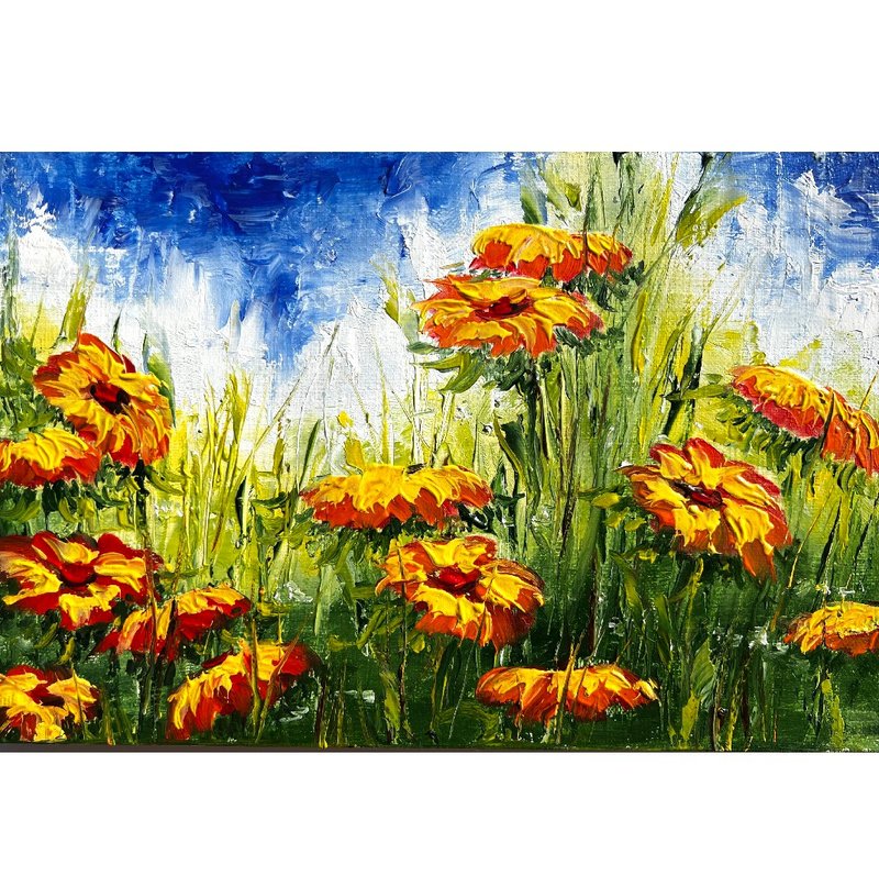 Daisies Painting Flowers Original Artwork Floral Wall Art 20x30 cm/ 8 by12 inch - 海報/掛畫/掛布 - 棉．麻 多色