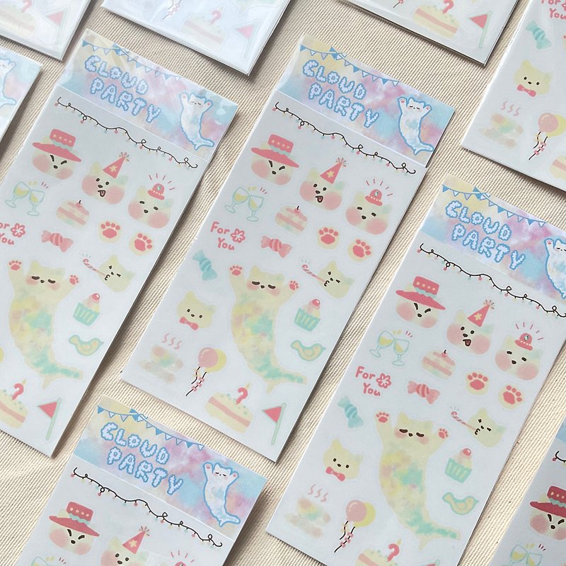雲朵泡泡貓-透明貼紙 手帳貼紙 半斷貼紙 - 貼紙 - 其他材質 透明