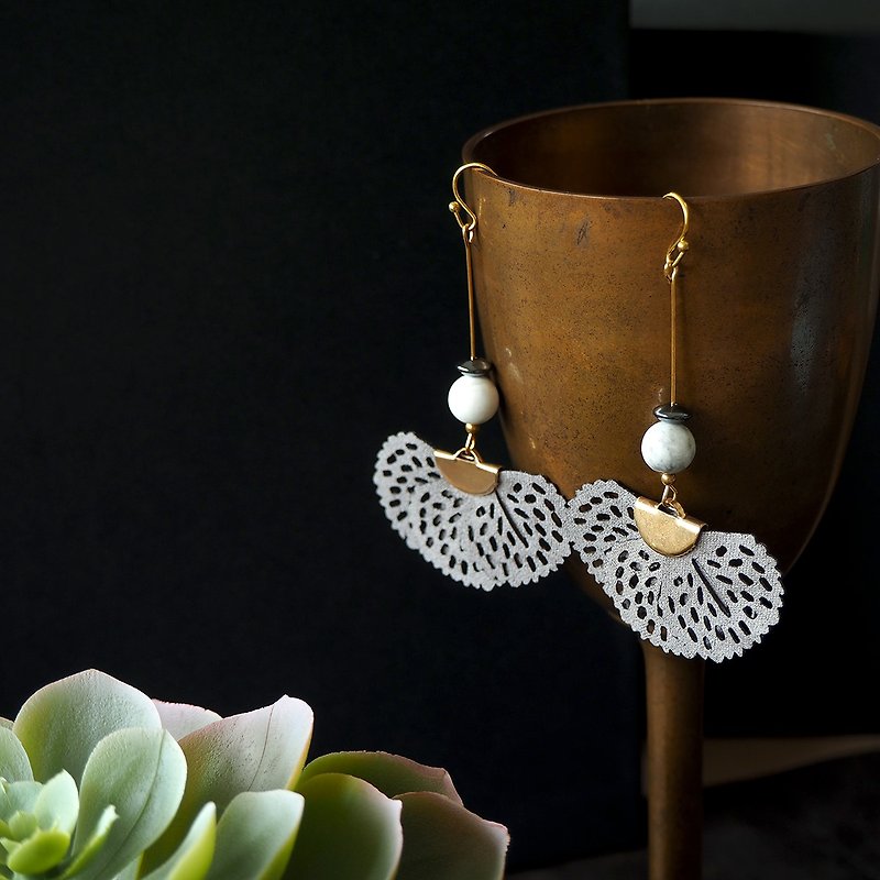 Gray butterfly wing with howlite bead earrings
