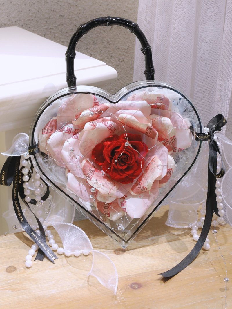 愛心鈔票花盒 - 乾燥花/永生花 - 其他材質 粉紅色