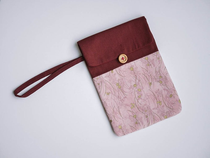 [Pink flower crushing hit color flat bags] - Tablet & Laptop Cases - Cotton & Hemp Pink