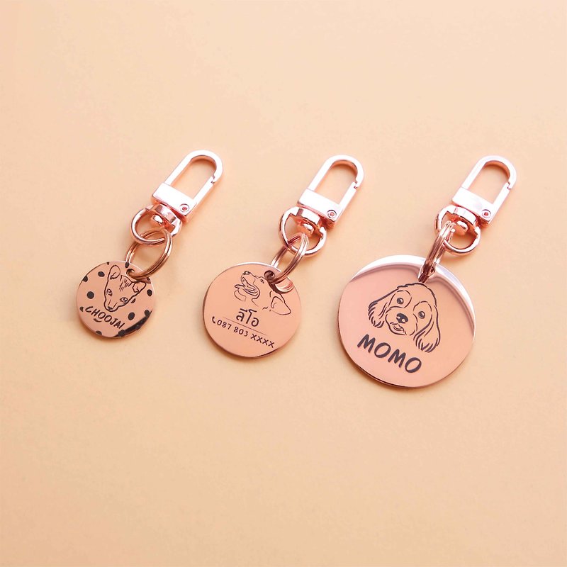 Rose gold Pet ID tag Thick Chinese Japanese Stainless steel easy hook | Sniff - Other - Other Metals Pink