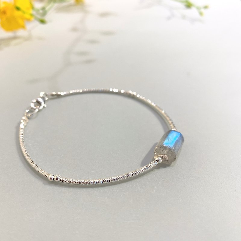 Ops Labradorite bracelet -藍光拉長石/純銀/手工繩編/獨特/簡約 - 手鍊/手環 - 寶石 銀色