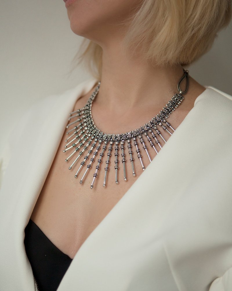 Bib necklace, Chunky necklace, Statement necklace, Brass necklace, Boho necklace - Necklaces - Copper & Brass Silver