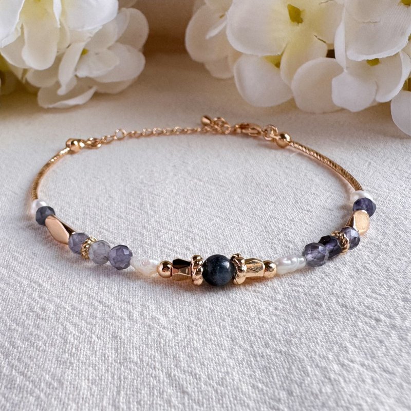 魔鬼海藍寶 堇青石 淡水珍珠 | 負能量防護 情緒穩定 | 手鍊手環 - 手鍊/手環 - 寶石 藍色