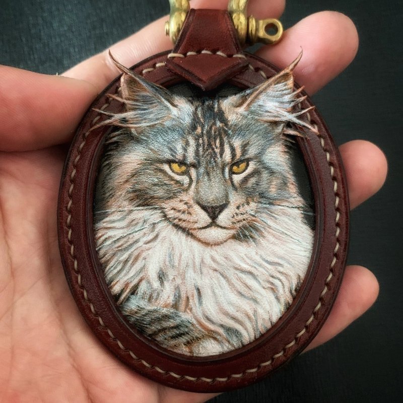 【オーダーメイド】うちの子 ペット 彫刻キーホルダー 革の彫刻 犬 猫 ペットポートレート レザーペインティングキーホルダー ペットの革のキーホルダー ペットレ - 客製化寵物商品 - 真皮 