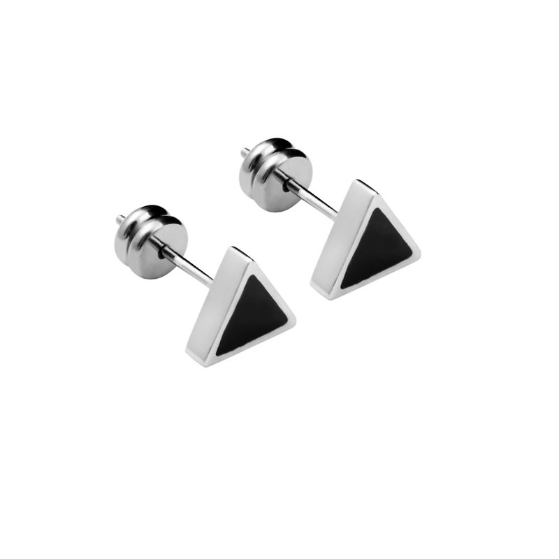 Pure Titanium Earrings with enamel - Earrings & Clip-ons - Other Metals Black