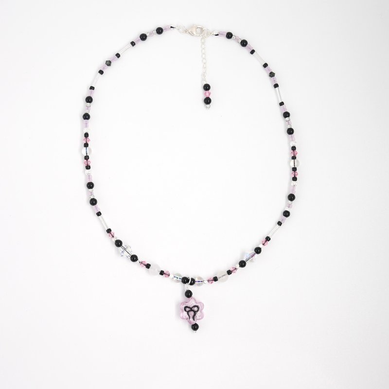 Black Lady Ballet Core Glass bead necklace - Necklaces - Glass Pink