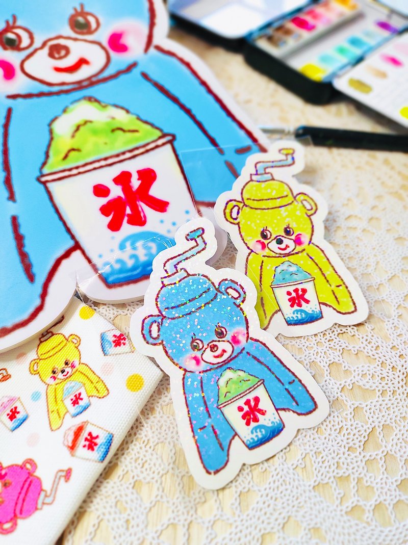 Shaved ice bear laser big sticker (a set of two) - Stickers - Paper Multicolor