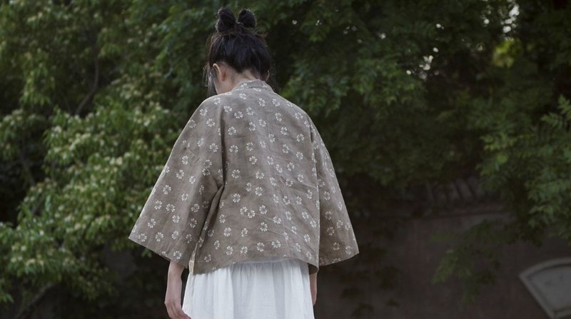 四葉草 和風羽織短上衣 開衫式外套 - 女上衣/長袖上衣 - 其他材質 咖啡色