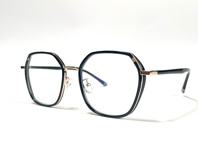 Generous polygonal black frame blue light filter glasses - กรอบแว่นตา - โลหะ สีดำ