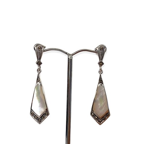 alisadesigns Art Deco Style Triangle Drop Earrings / Set Mother of Pearl 925 Sterling Silver
