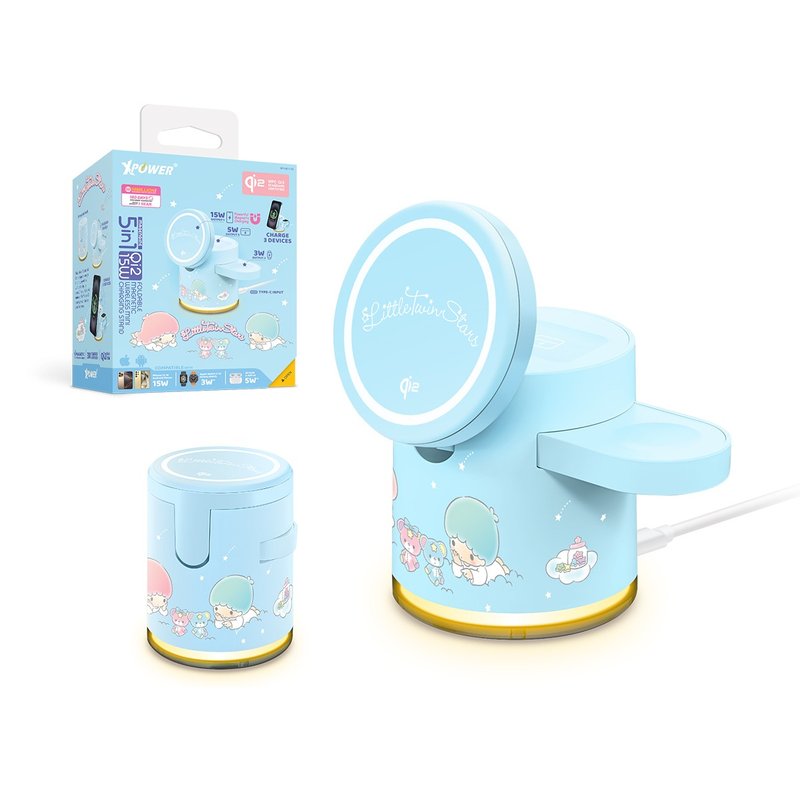 XPower x Sanrio Little Twin Stars GE1 Qi2 5合1磁吸無線充電座 - 無線充電盤/板/座 - 其他金屬 藍色