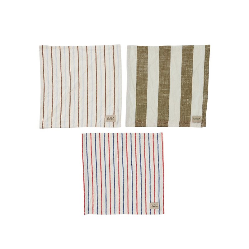 OYOY Kurin Organic Cotton Striped Tea Towel Set of 3 - Olive/Navy