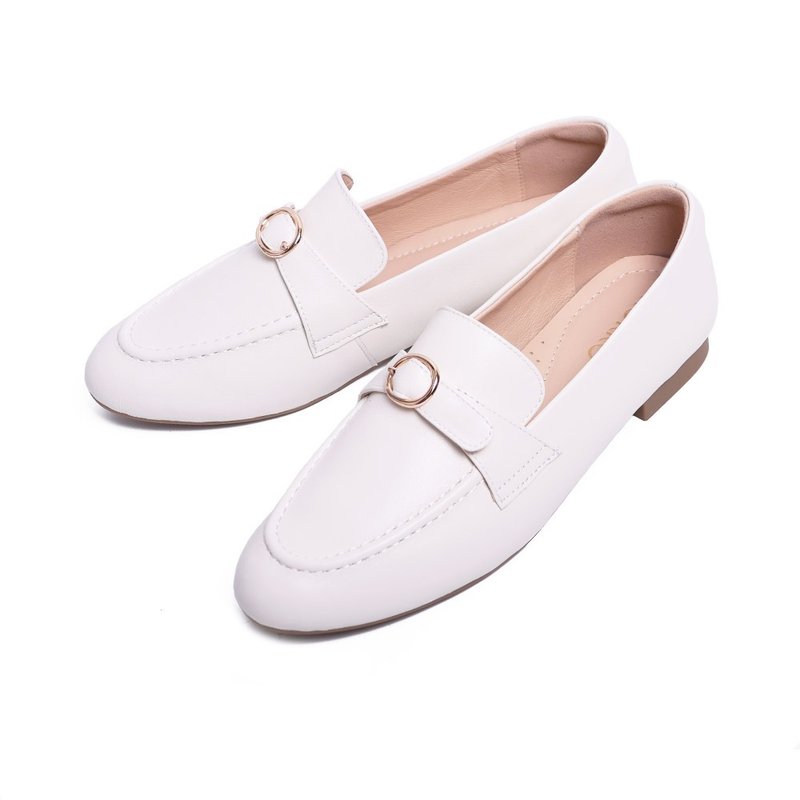 都會優雅圓釦超軟Q樂福鞋白色 - 女款牛津鞋 - 真皮 白色