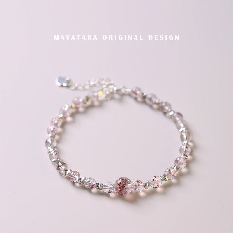 原創設計金草莓純銀碎銀子水晶手鏈超七毒液均碼可調節長度 - 手鍊/手環 - 水晶 粉紅色