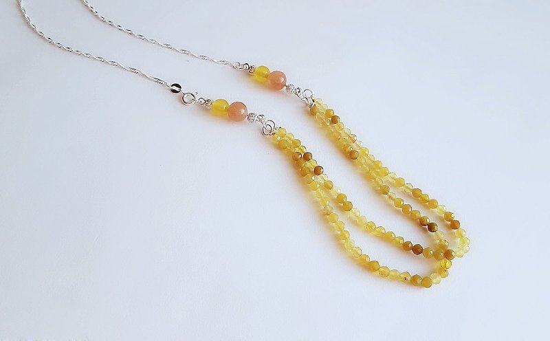 Natural ore Huang Aobao Topaz with Sun Stone 925 sterling silver ‧ Necklace - Necklaces - Gemstone Yellow