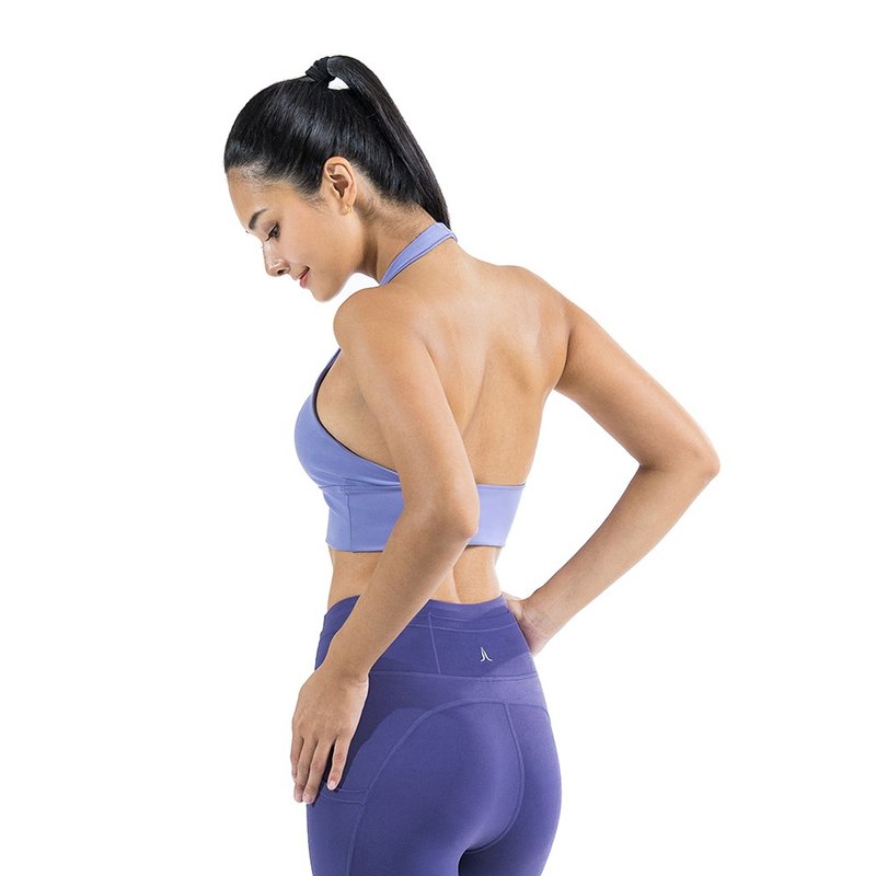 【NAMASTE】Flavia 繞頸短上衣 - 鳶紫 - 運動內衣 - 尼龍 紫色