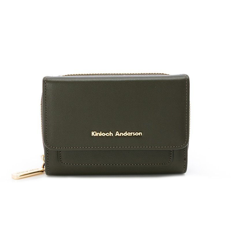 【金安德森】Evelyn 牛皮三折中夾-苔墨綠 - 錢包/皮夾/長短夾 - 真皮 綠色