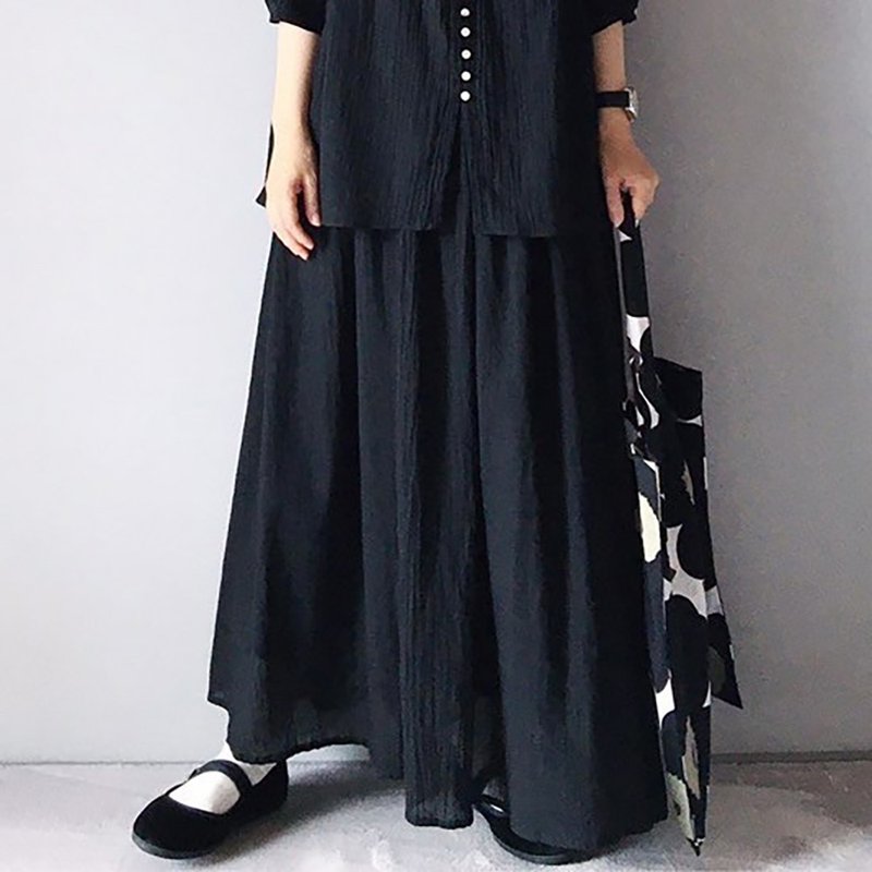 Cotton linen slab long skirt - 裙子/長裙 - 棉．麻 黑色