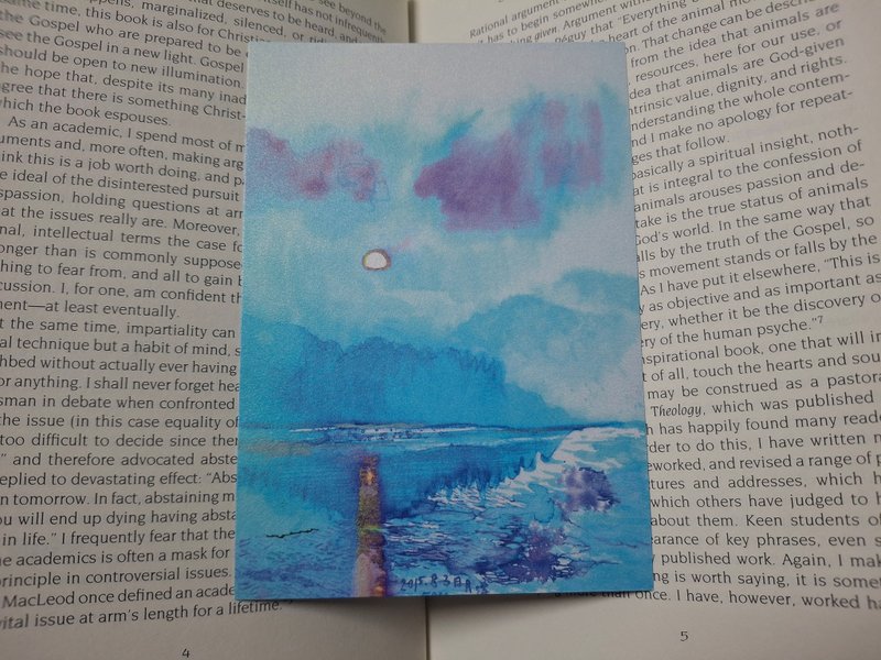 日月潭 明信片 Sun Moon Lake Postcard 水社日出旅行寫生 Tekapo - 卡片/明信片 - 紙 藍色
