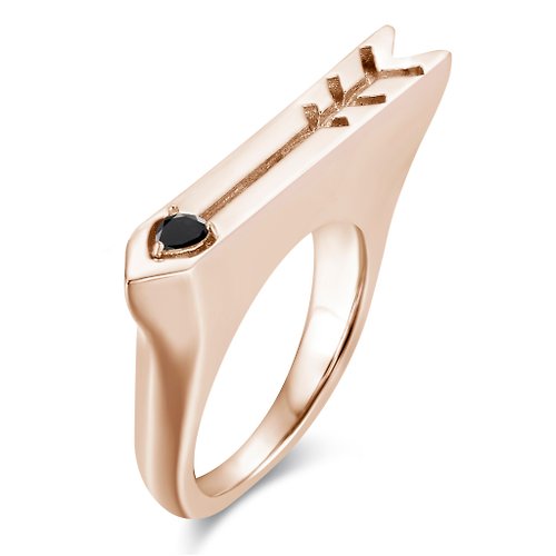 Majade Jewelry Design 黑鑽石圖章戒指-箭心形客製男戒-925純銀印章情侶對戒-長方大戒指