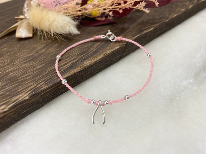 Sterling silver wishing bone Wax thread hand rope braided hand rope South American Wax thread can be customized anklet