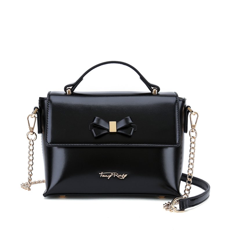 油皮簡約蝴蝶結側揹袋 - 側背包/斜背包 - 人造皮革 黑色