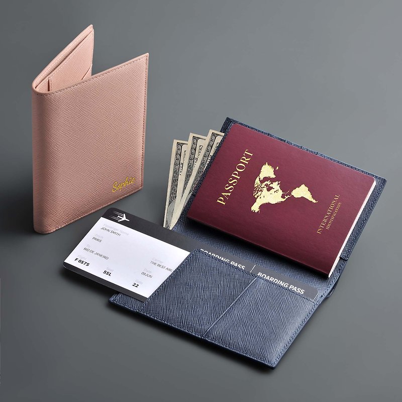 Senzaltro カスタマイズされた刻印 RFID クロスパターン レザー パスポート財布父の日ギフト (5 色) - パスポートケース - 革 ブルー